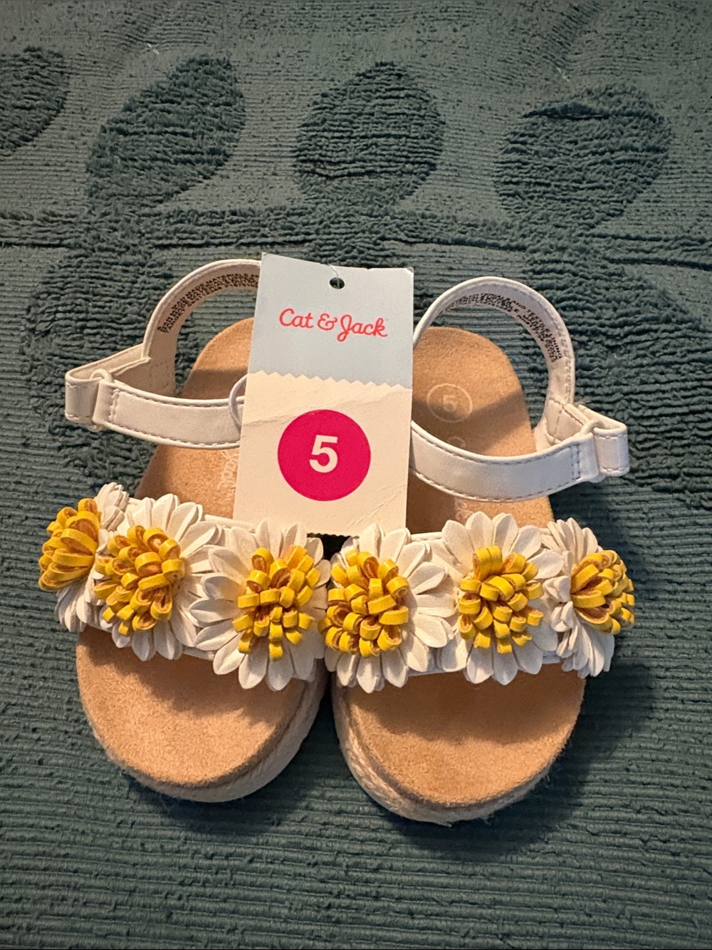 Cat & Jack Toddler Abbie Sandals with White and Yellow Floral Trim - Size 5 NWT